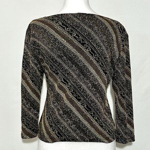 MSK Petite Long Sleeve Black & Gold Blouse